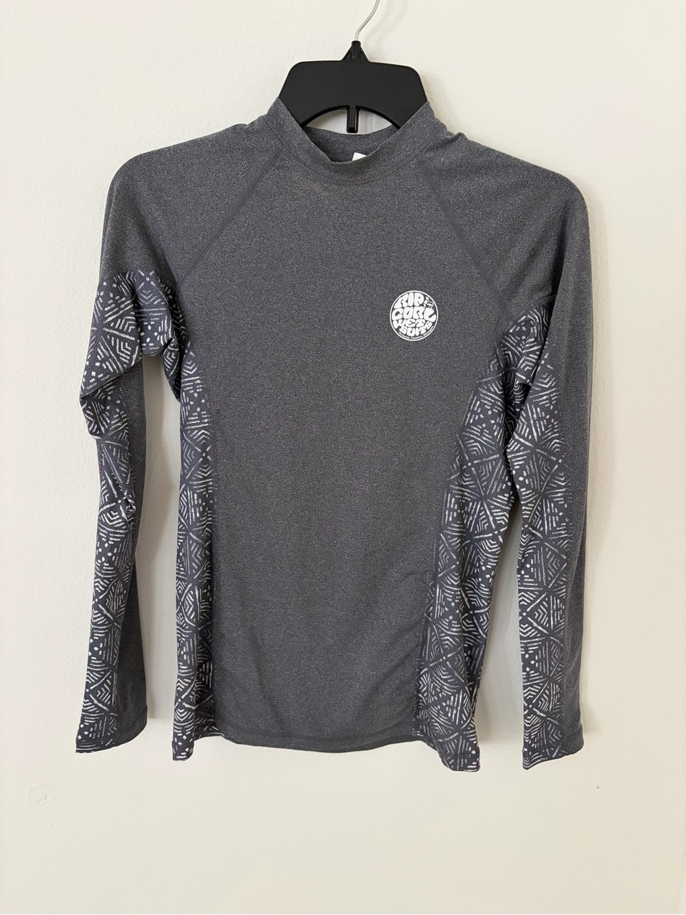 Rip Curl Kids Long Sleeve Swim Rashguard - Charcoal Gray with Patterned Sleeves